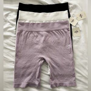NWT free people set of three bike shorts white black purple size XS/S